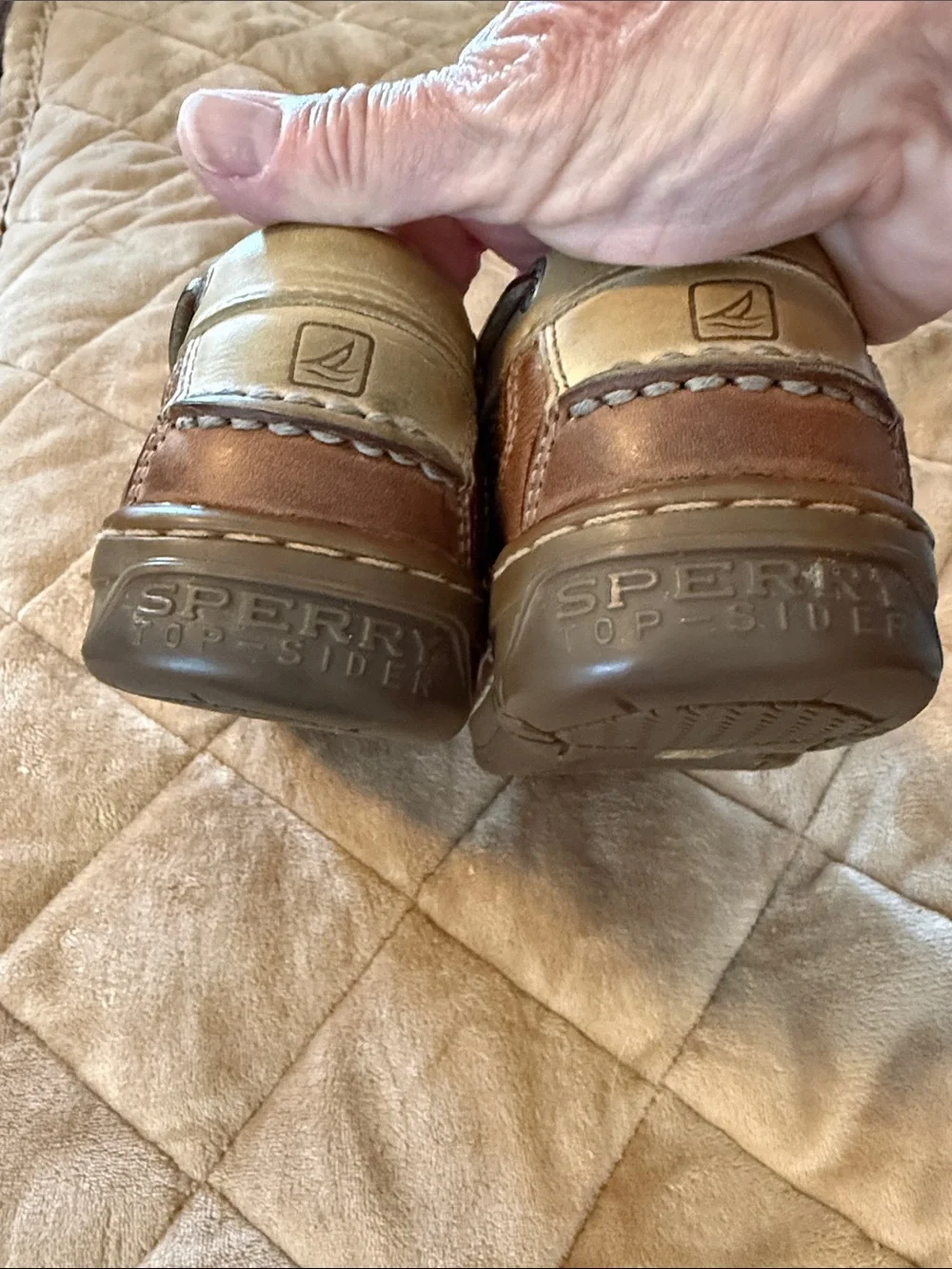 Sperry Men's Brown Leather Boat Shoes with Cream Trim